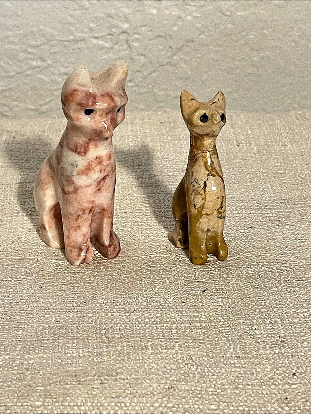 Cat Figurine Set Pink & Yellow